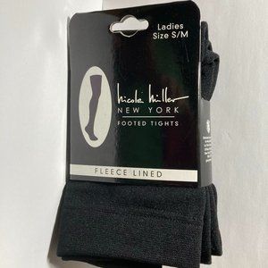 Nicole Miller Fleece Footed Tights Black S/M